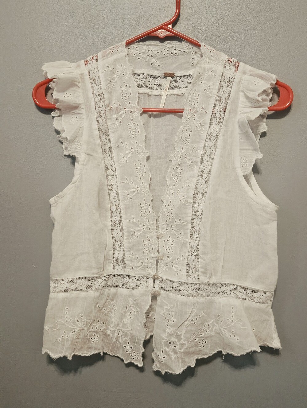 Free People Daydreamer White Button Front Lace Sleeveless Tank Top  Small S